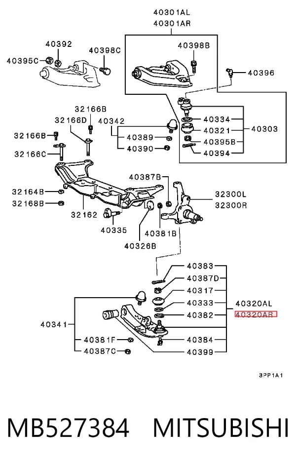 Braço oscilante inferior direito de suspensão dianteira MB527384 Mitsubishi