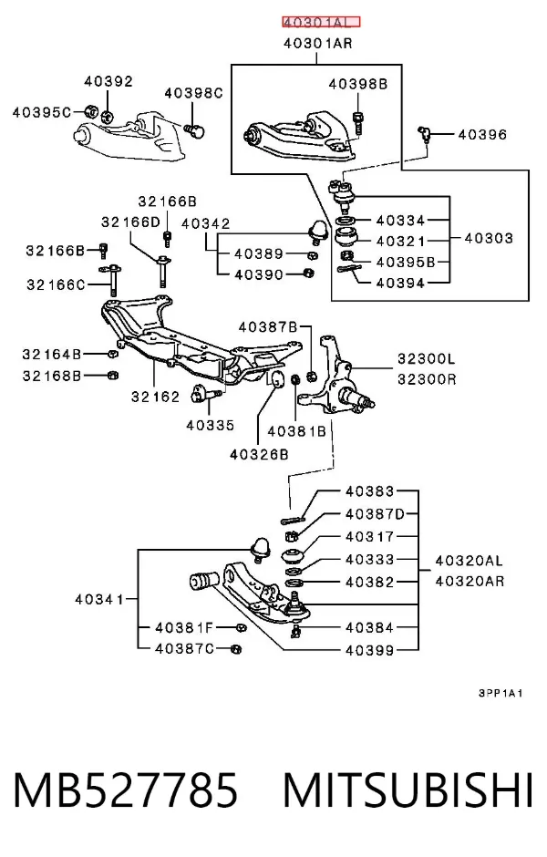 Braço oscilante superior esquerdo de suspensão dianteira MB527785 Mitsubishi