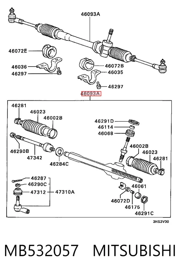 Cremalheira da direção MB532057 Mitsubishi