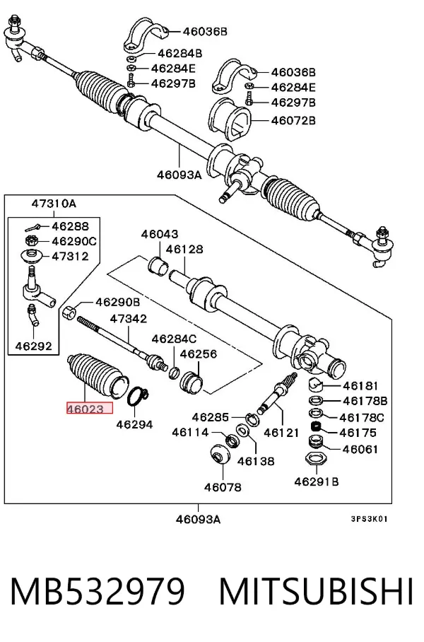 Bota de proteção do mecanismo de direção (de cremalheira) MB532979 Mitsubishi