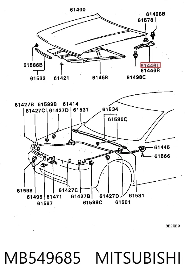Gozno da capota esquerdo MB549685 Mitsubishi