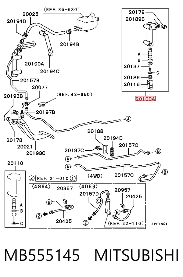 Cilindro mestre de embraiagem MB555145 Mitsubishi