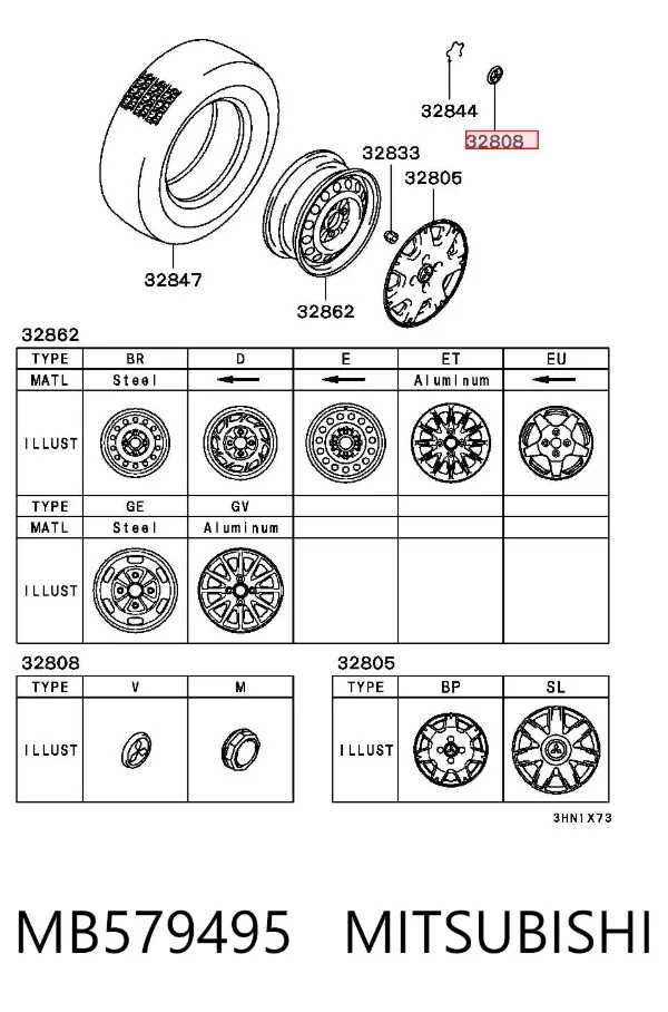 Coberta de disco de roda MB579495 Mitsubishi