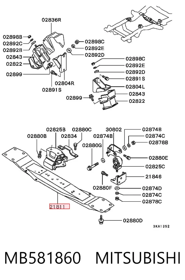Viga de fixação da caixa de mudança MB581860 Mitsubishi