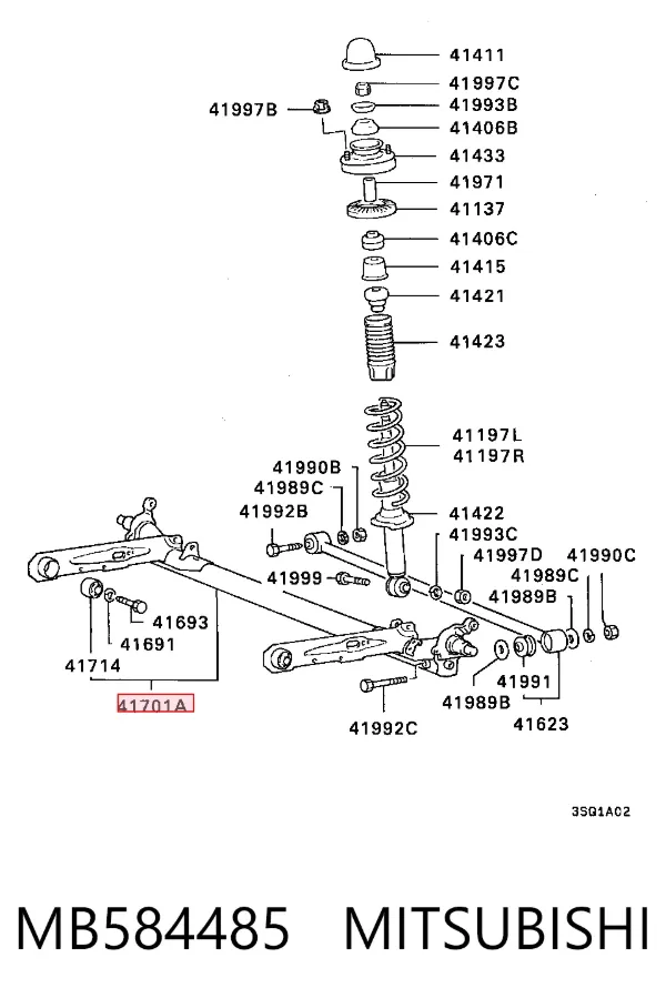 Viga de suspensão traseira (plataforma veicular) MB584485 Mitsubishi