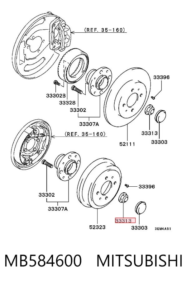Porca de cubo traseiro MB584600 Mitsubishi