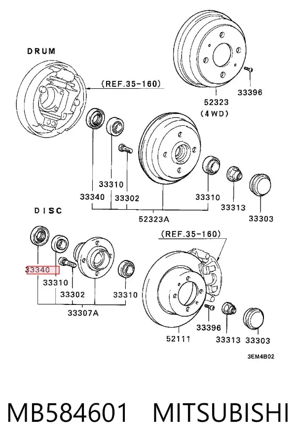 Bucim de cubo traseiro MB584601 Mitsubishi