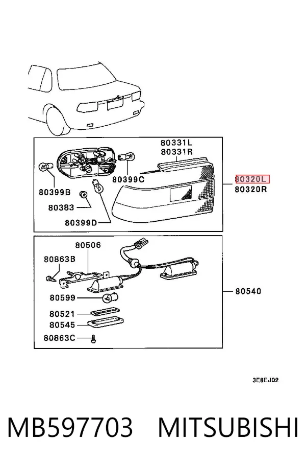 Lanterna traseira esquerda MB597703 Mitsubishi