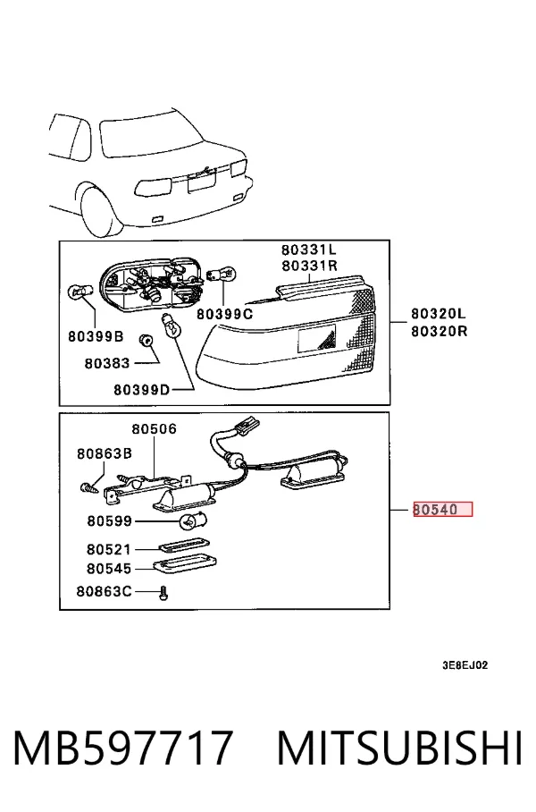 Lanterna da luz de fundo de matrícula traseira MB597717 Mitsubishi