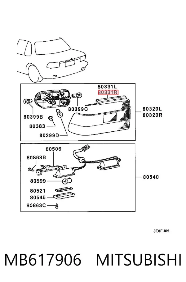 Lanterna traseira direita MB617906 Mitsubishi