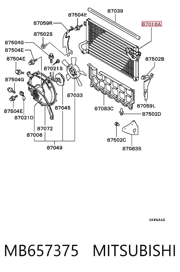 Radiador de aparelho de ar condicionado MB657375 Mitsubishi