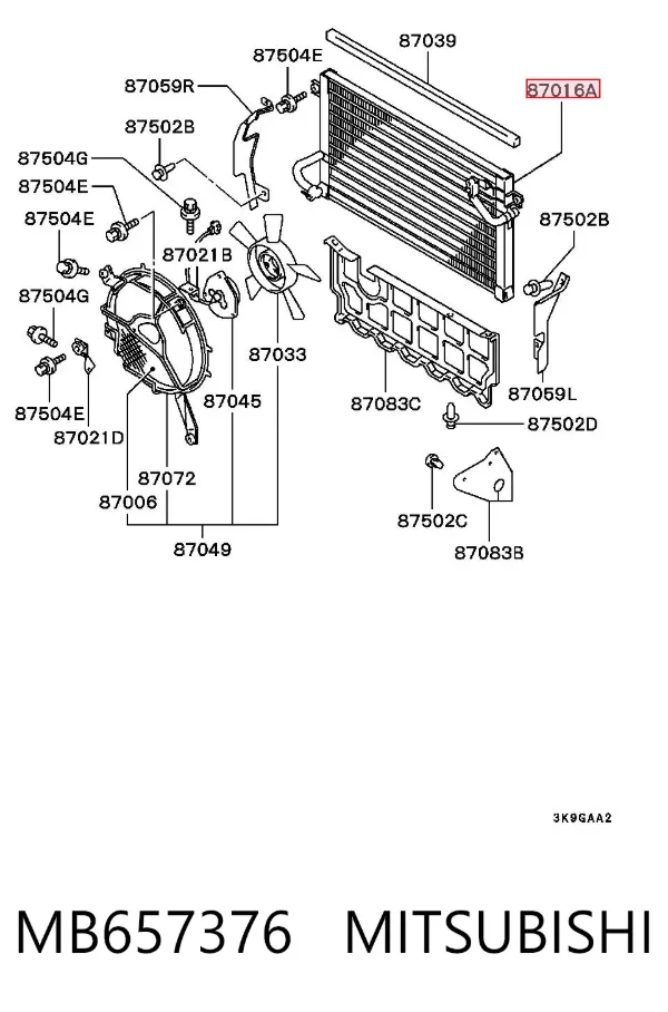 Radiador de aparelho de ar condicionado MB657376 Mitsubishi