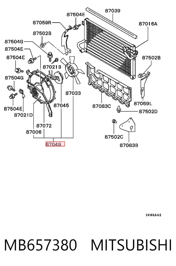 Difusor do radiador de aparelho de ar condicionado, montado com roda de aletas e o motor MB657380 Mitsubishi
