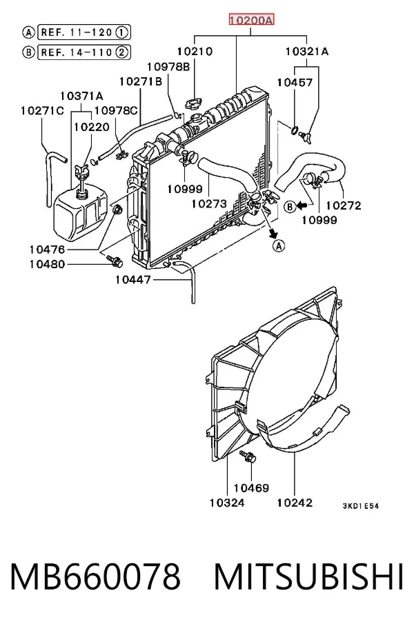 Radiador de esfriamento de motor MB660078 Mitsubishi