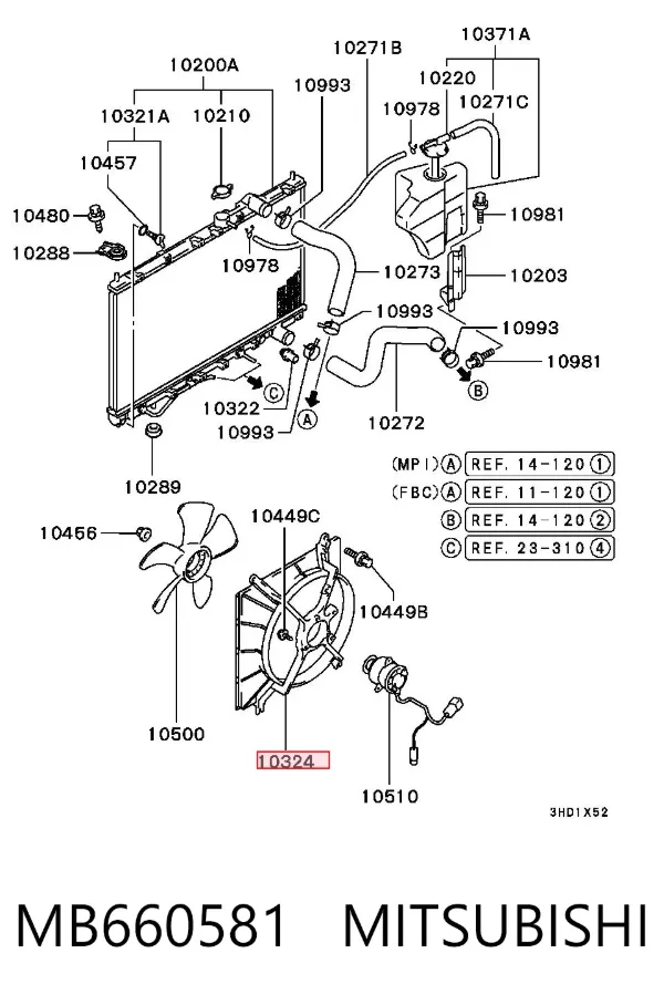 Difusor do radiador de esfriamento, montado com motor e roda de aletas MB660581 Mitsubishi