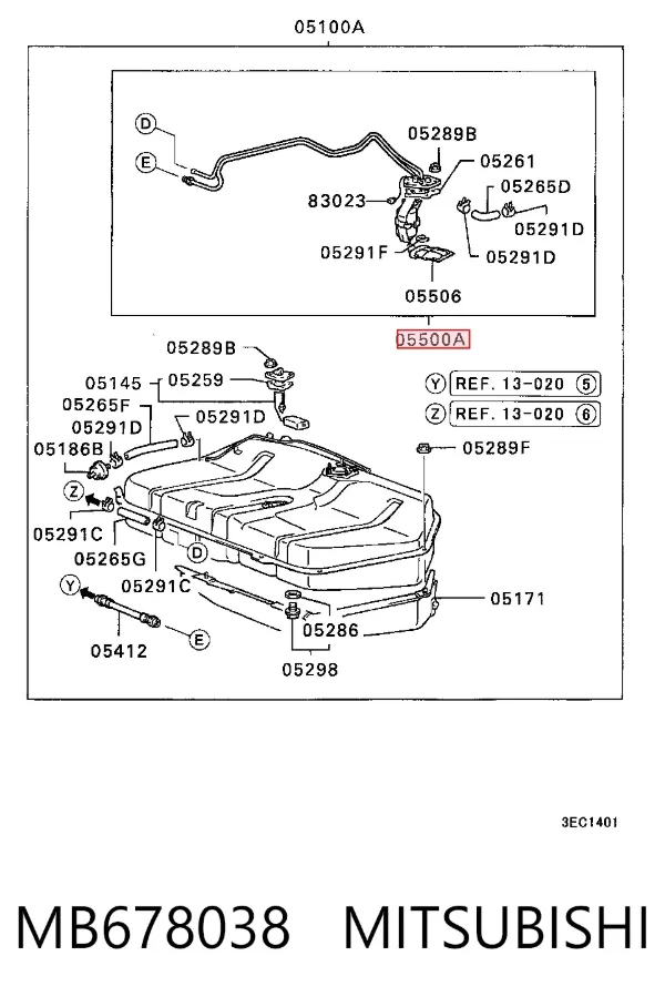 Módulo de bomba de combustível com sensor do nível de combustível Mitsubishi Lancer IV