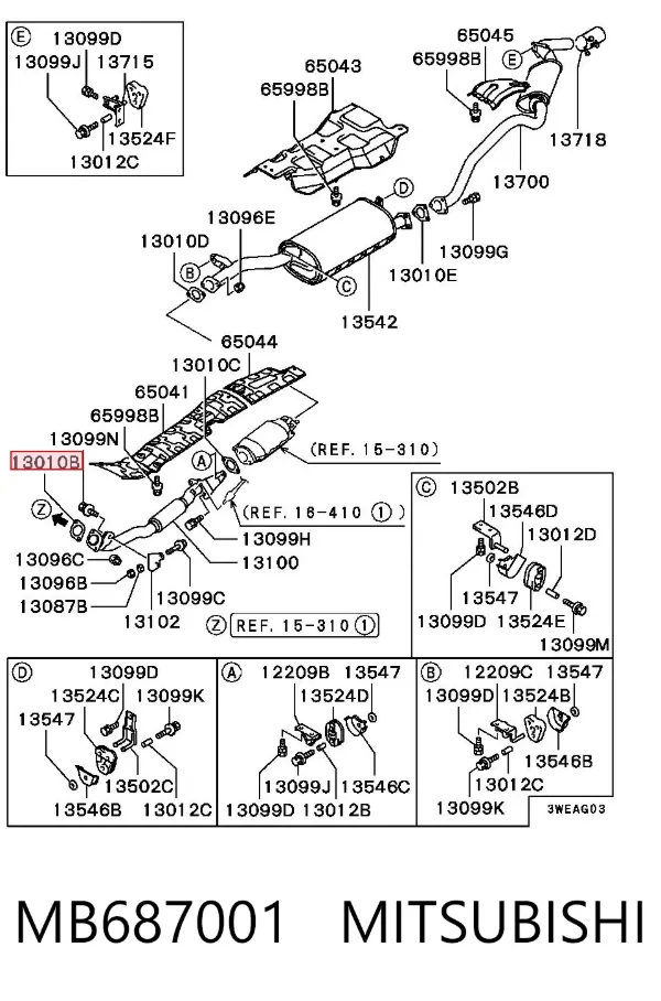 Vedante de tubo de admissão do silenciador MB687001 Mitsubishi