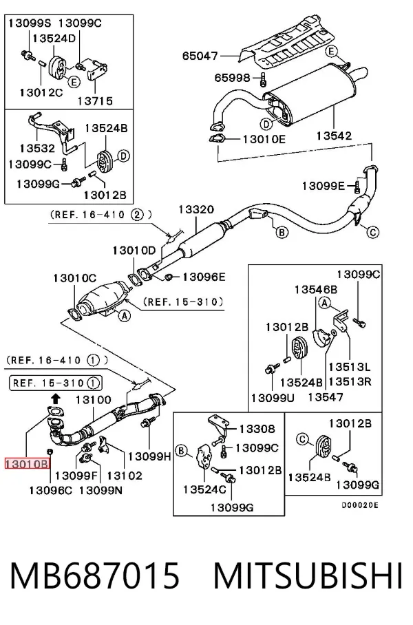 Vedante de tubo de admissão do silenciador MB687015 Mitsubishi