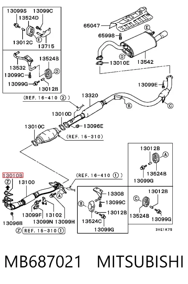 Vedante de tubo de admissão do silenciador MB687021 Mitsubishi