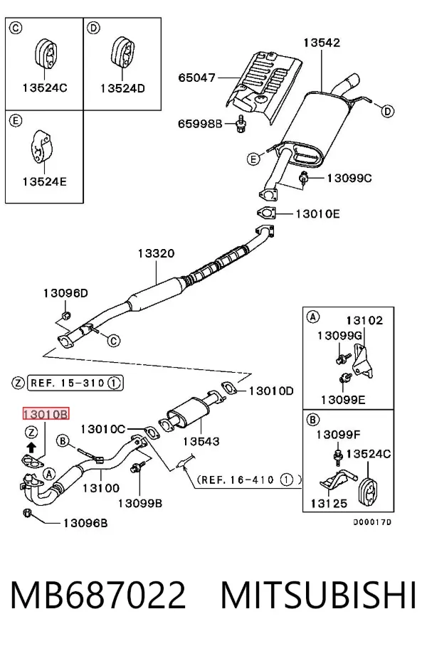 Vedante de tubo de admissão do silenciador MB687022 Mitsubishi