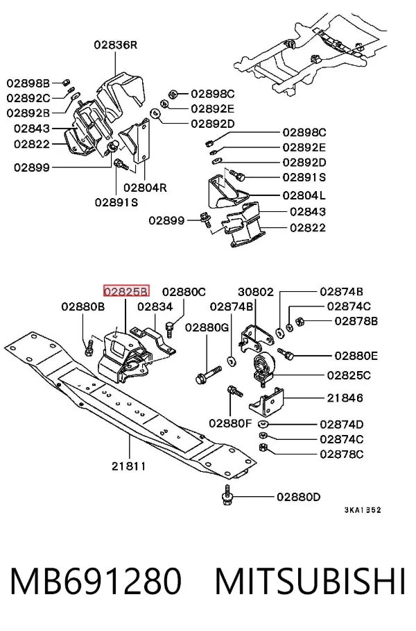 Coxim (suporte) direito de motor MB691280 Mitsubishi