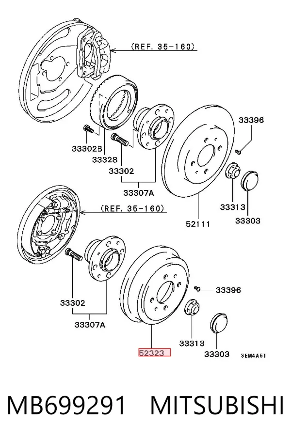 Tambor do freio traseiro MB699291 Mitsubishi