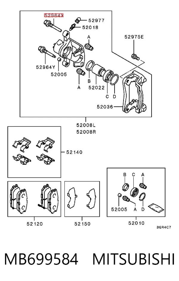 Guia superior de suporte traseiro MB699584 Mitsubishi