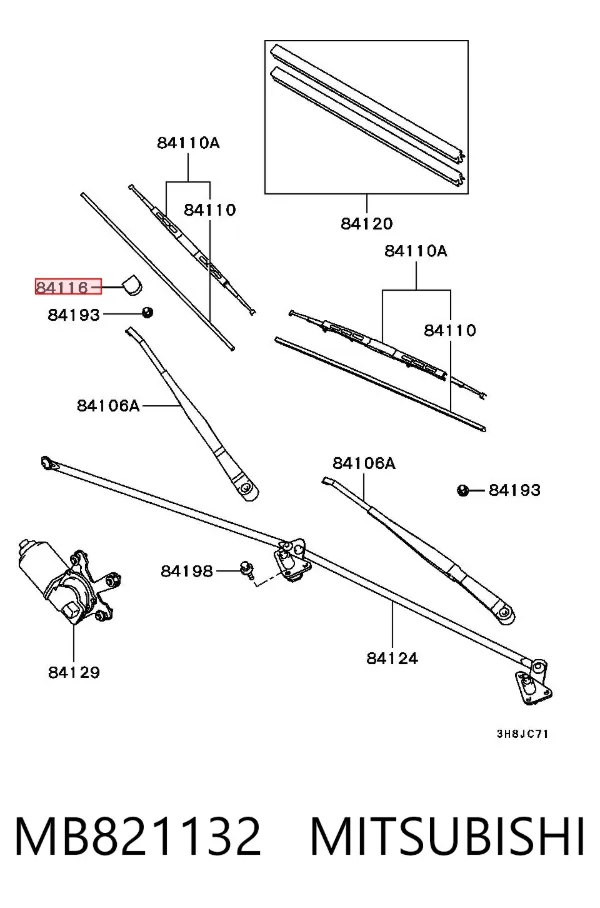Tampão de porca de fixação do braço dianteiro de limpador de pára-brisa MB821132 Mitsubishi