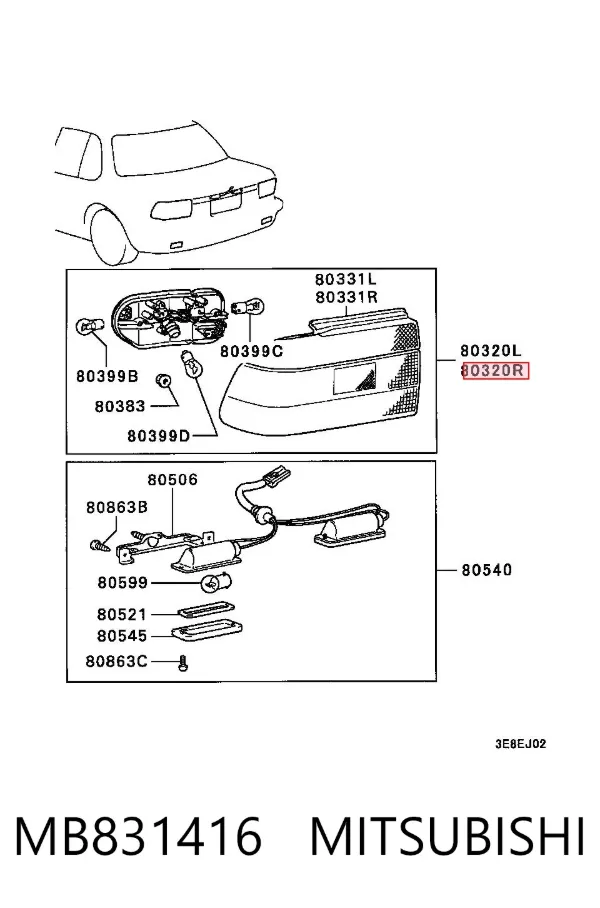 Lanterna traseira direita MB831416 Mitsubishi