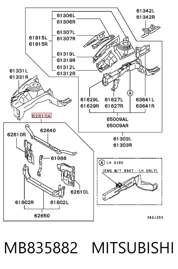 Suporte do radiador montado (painel de montagem de fixação das luzes) MB835882 Mitsubishi