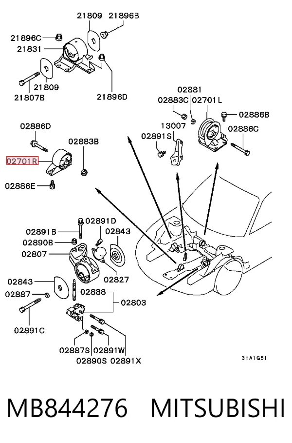 Coxim (suporte) dianteiro de motor MB844276 Mitsubishi