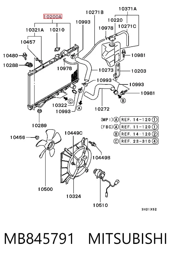 Radiador de esfriamento de motor MB845791 Mitsubishi