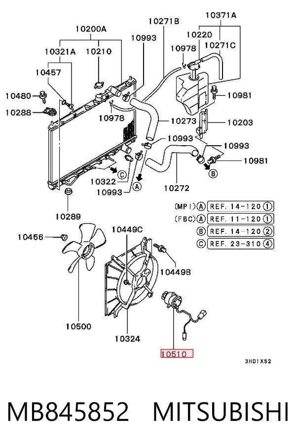 Motor de ventilador do sistema de esfriamento MB845852 Mitsubishi