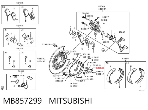 Mola de aperto das sapatas traseiras de tambor MB857299 Mitsubishi