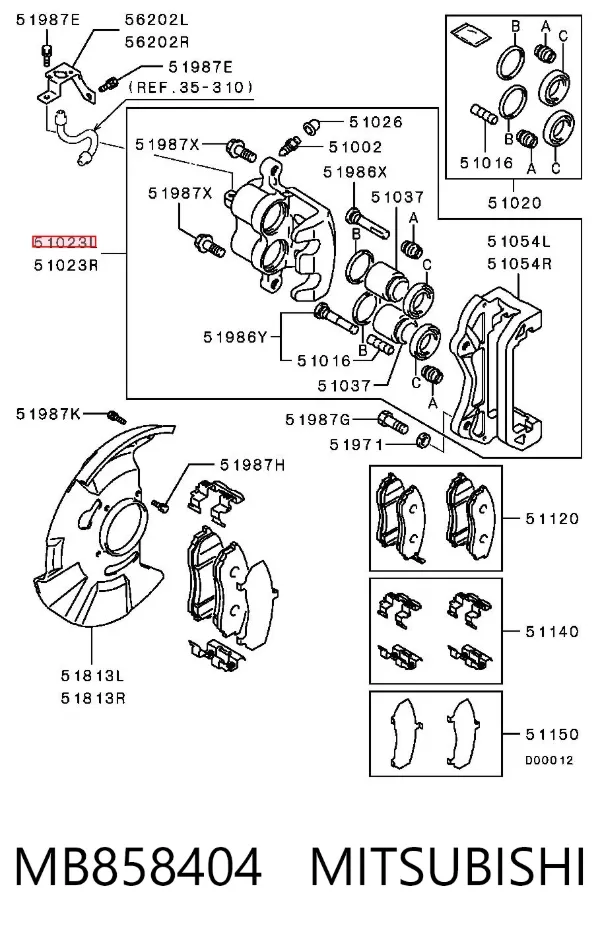 Suporte do freio dianteiro esquerdo MB858404 Mitsubishi