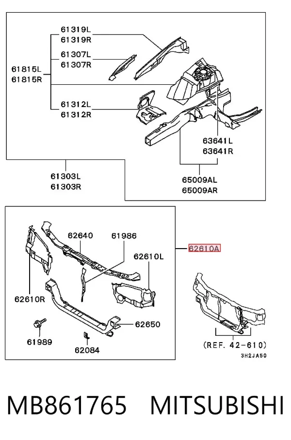 Suporte do radiador montado (painel de montagem de fixação das luzes) Mitsubishi Galant VII