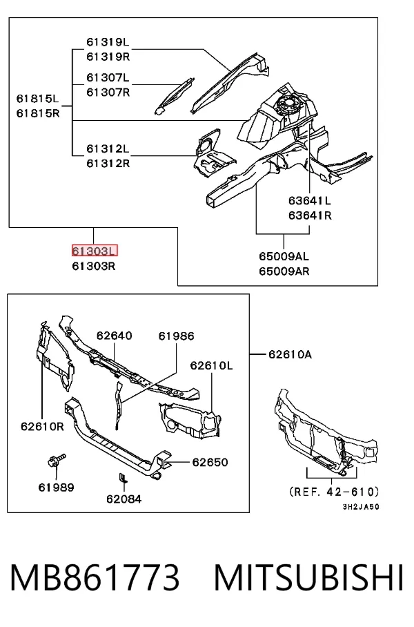 Longarina de chassi dianteira esquerda MB861773 Mitsubishi