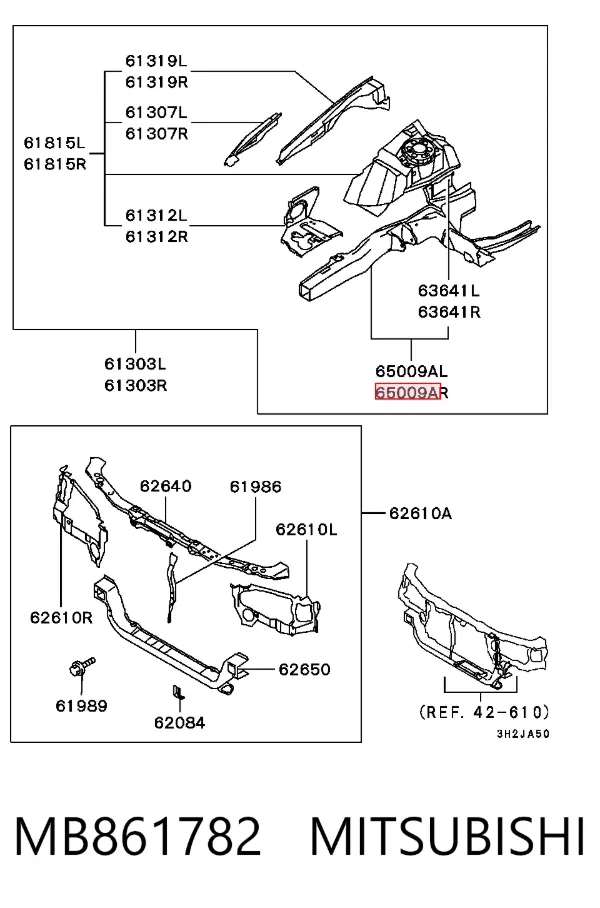 Longarina de chassi dianteira direita MB861782 Mitsubishi