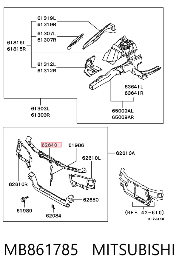 Suporte superior do radiador (painel de montagem de fixação das luzes) MB861785 Mitsubishi