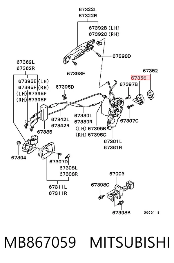 Gozno de garra (parte complementar) de fecho da porta dianteira MB867059 Mitsubishi