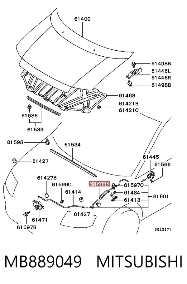 Fixador de suporte da capota MB889049 Mitsubishi