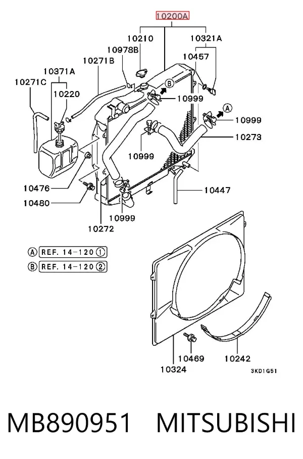 Radiador de esfriamento de motor MB890951 Mitsubishi