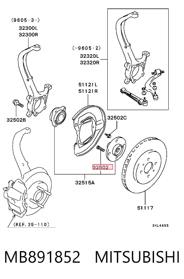 Prego de roda traseiro/dianteiro MB891852 Mitsubishi