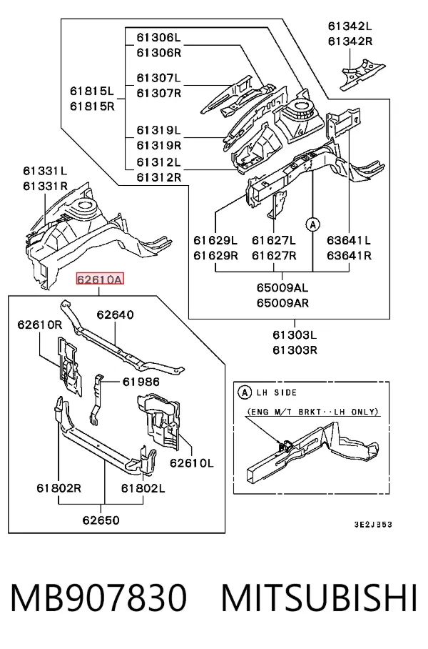 Suporte do radiador montado (painel de montagem de fixação das luzes) MB907830 Mitsubishi
