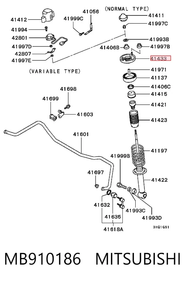 Suporte de amortecedor traseiro MB910186 Mitsubishi