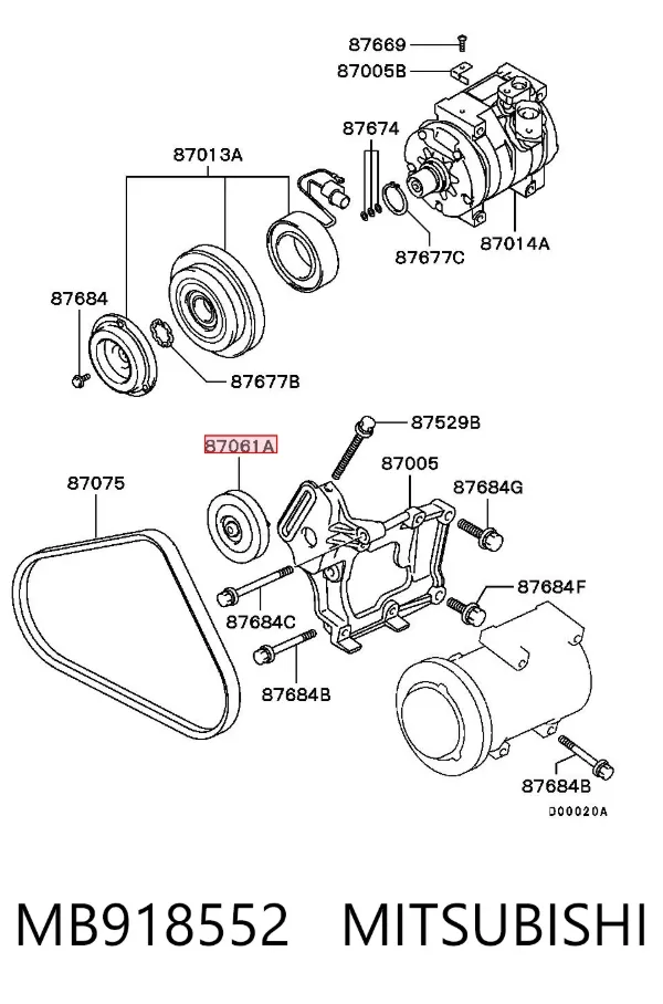 Rolo de reguladora de tensão da correia de transmissão MB918552 Mitsubishi