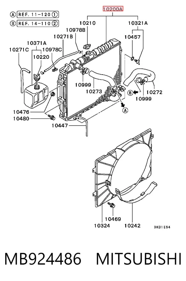Radiador de esfriamento de motor MB924486 Mitsubishi
