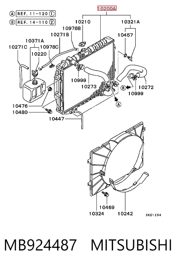 Radiador de esfriamento de motor MB924487 Mitsubishi