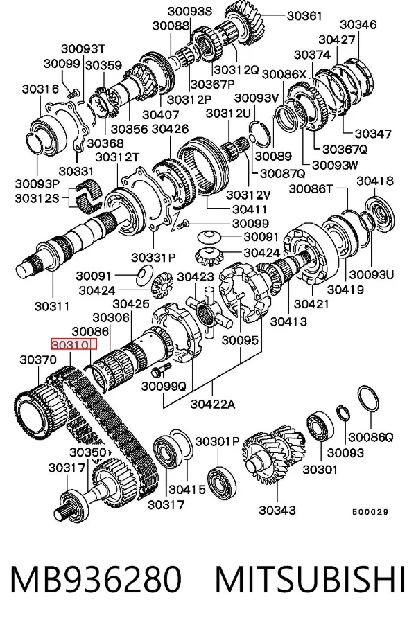 Cadeia de acionamento da caixa de transferência MB936280 Mitsubishi