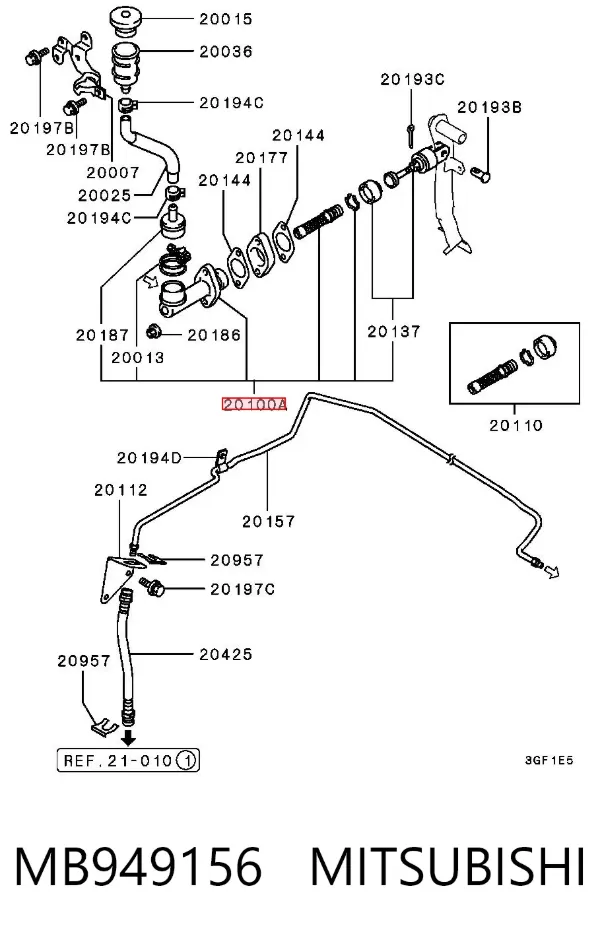 Cilindro mestre de embraiagem MB949156 Mitsubishi